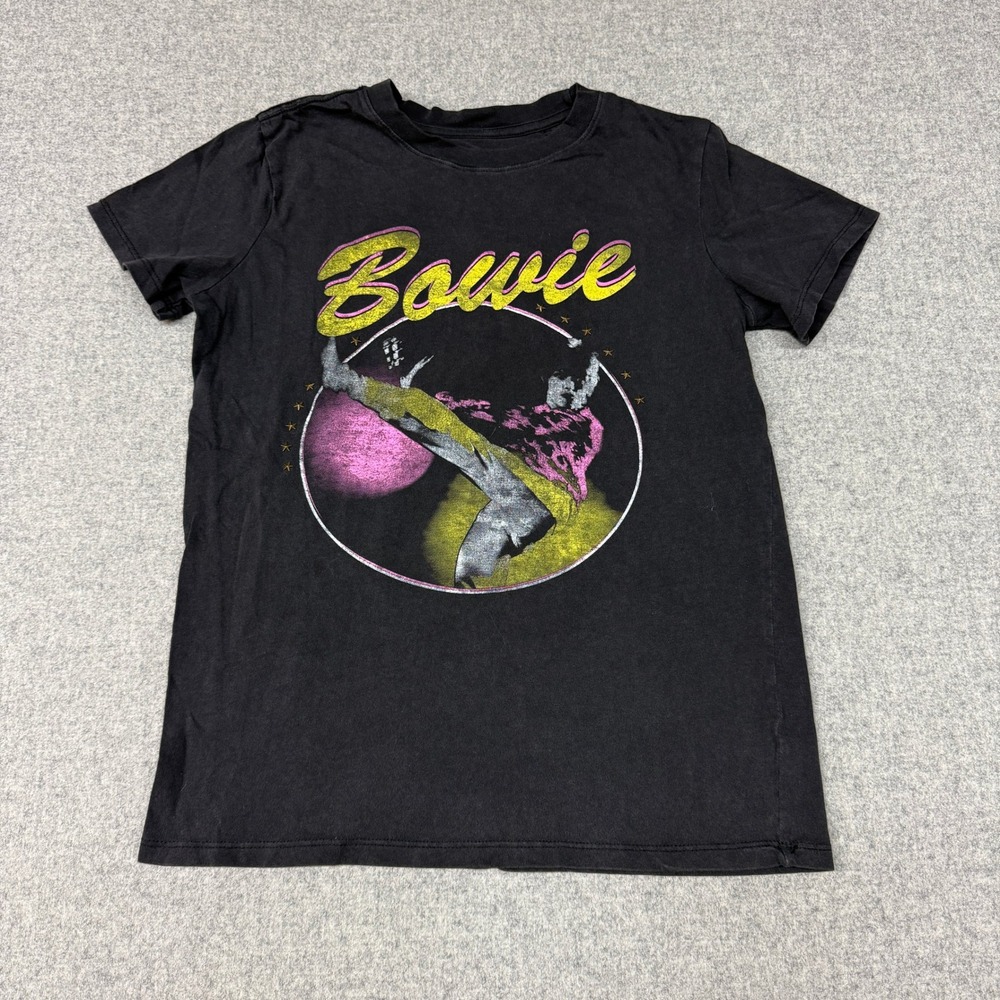 David Bowie | Graphic T-Shirt | XS | Black | Metallic Studded Rock Music Tee